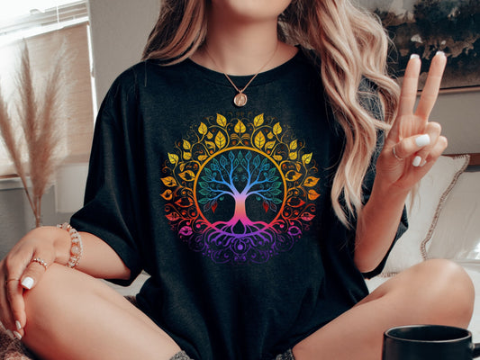 Tree of Life Meditation Zen T-Shirt | Mandala Meditating Chakra Universe Tee | Yoga Spiritual Psychedelic Shirt