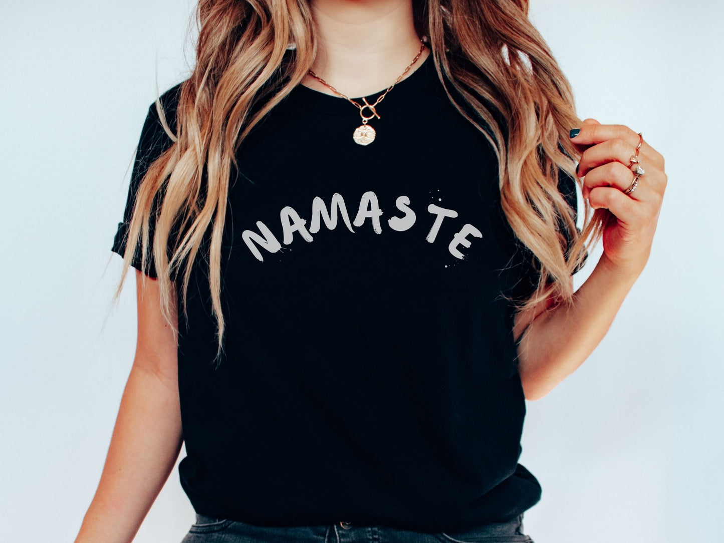 Namaste T-Shirt | Boho Yoga Tee | Slogan Top | Arch Design | Grunge Heather Pattern