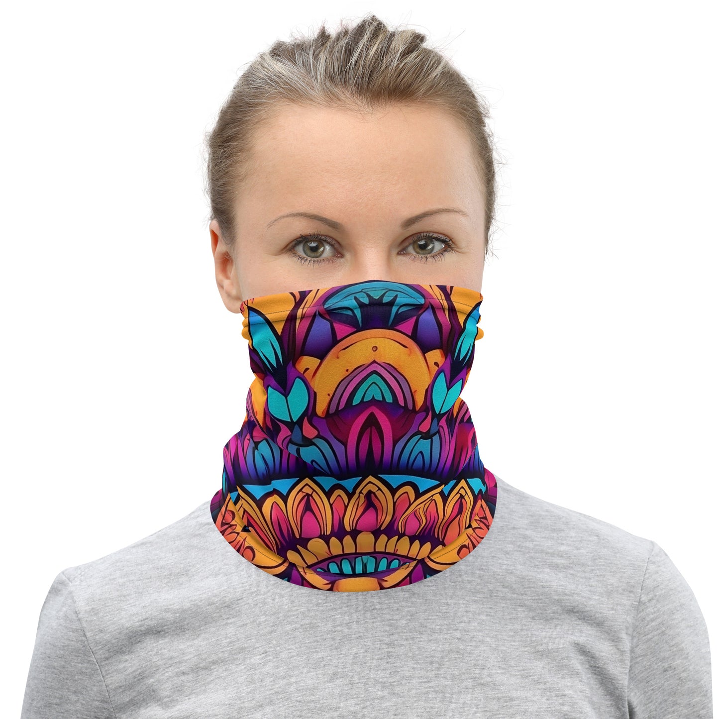 Versatile Bandana Balaclava Neck Warmer Gaiter - Mandala Design - Multi-functional Snood, Head Scarf, and Sun Guard
