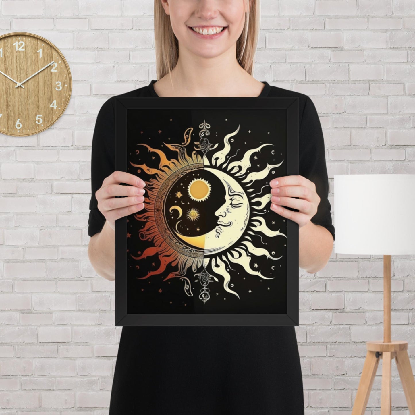 Art of Zen Celestial Moon Sun Framed Poster Decor Gift for Yoga Class