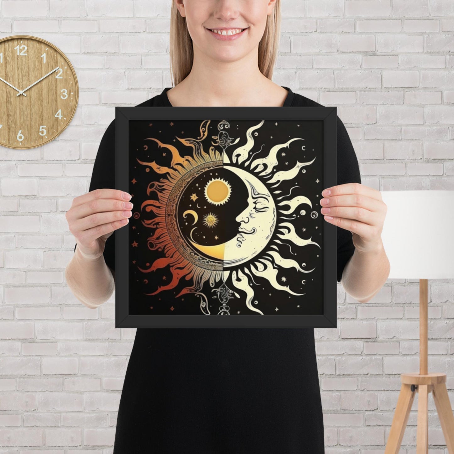 Art of Zen Celestial Moon Sun Framed Poster Decor Gift for Yoga Class