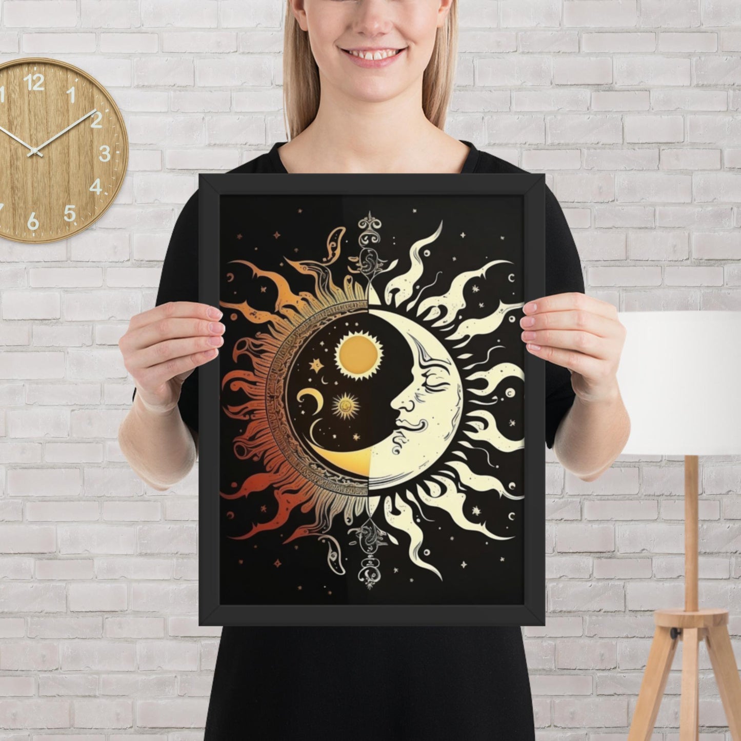 Art of Zen Celestial Moon Sun Framed Poster Decor Gift for Yoga Class