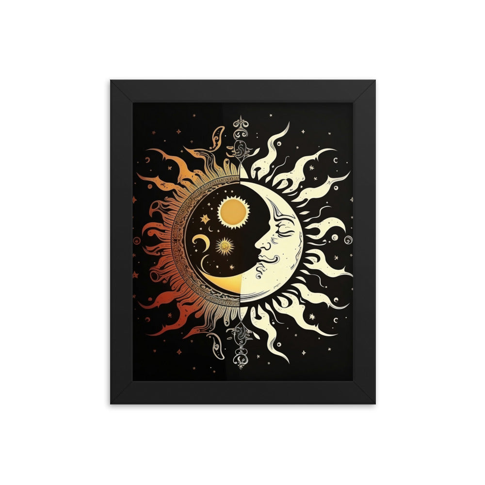 Art of Zen Celestial Moon Sun Framed Poster Decor Gift for Yoga Class