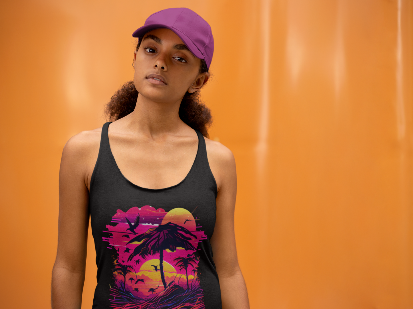 Sunrise Zen Retro Racerback Tank Top Celestial Ladies Tank Top T-Shirt Retro Tropical Black