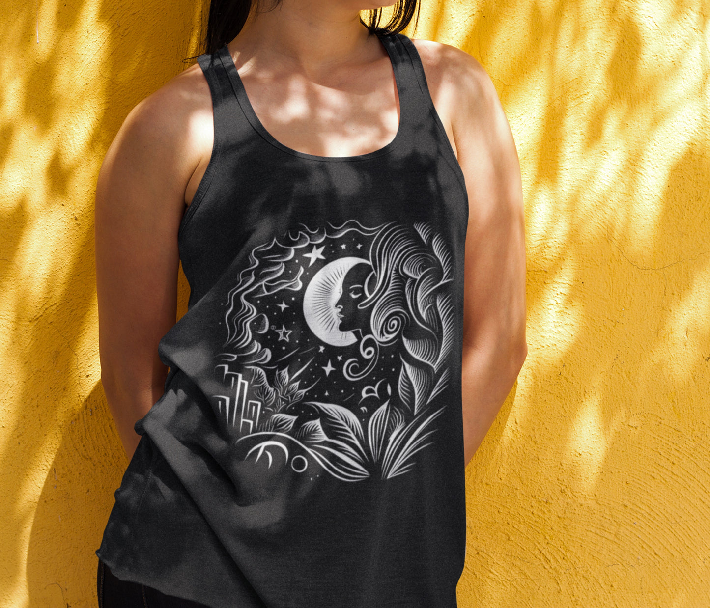 Celestial Moon Shadows Racerback Tank Top Celestial Ladies Tank Top T-Shirt Zen Tee