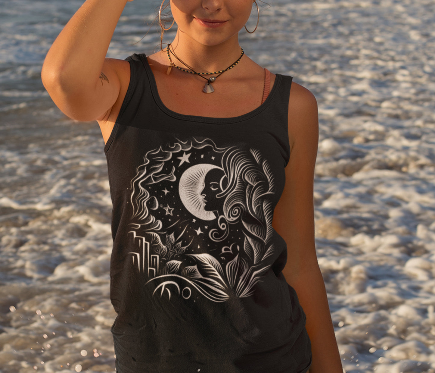 Celestial Moon Shadows Racerback Tank Top Celestial Ladies Tank Top T-Shirt Zen Tee