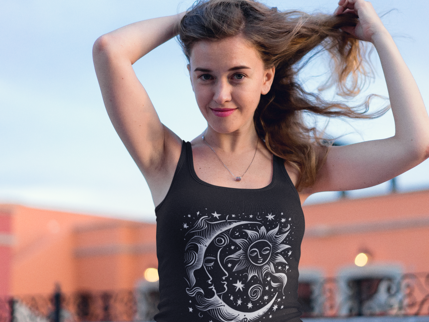 Celestial Moon Racerback Tank Top Celestial Ladies Tank Top T-Shirt Moon and Sun