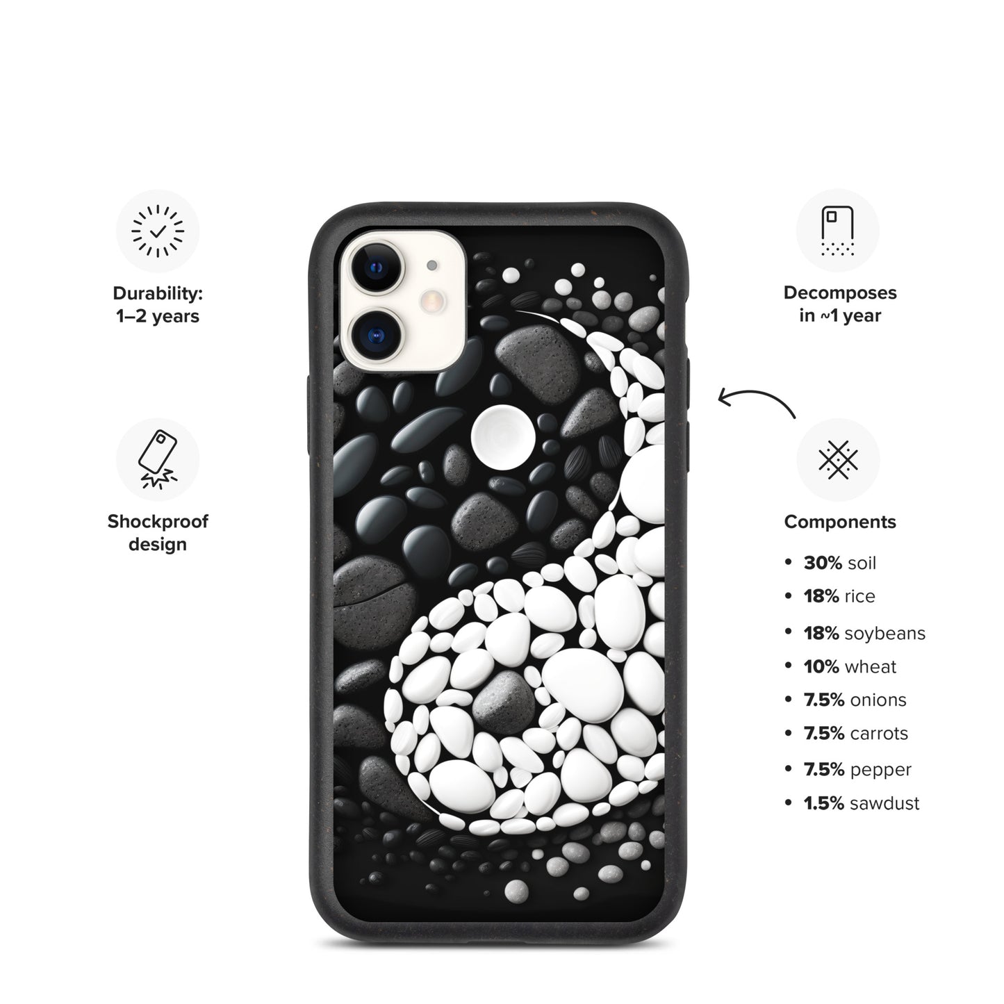 Speckled iPhone Case, YIN YANG ZEN Case for all iPhone Models 7 8 10 11 12 13 Pro Max iPhone 14