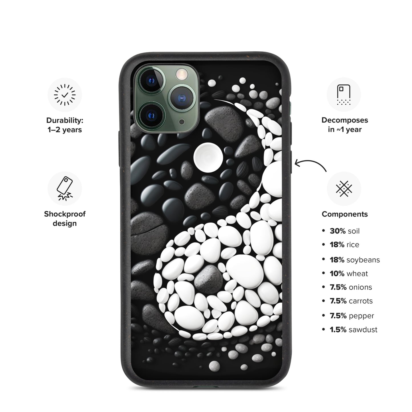 Speckled iPhone Case, YIN YANG ZEN Case for all iPhone Models 7 8 10 11 12 13 Pro Max iPhone 14