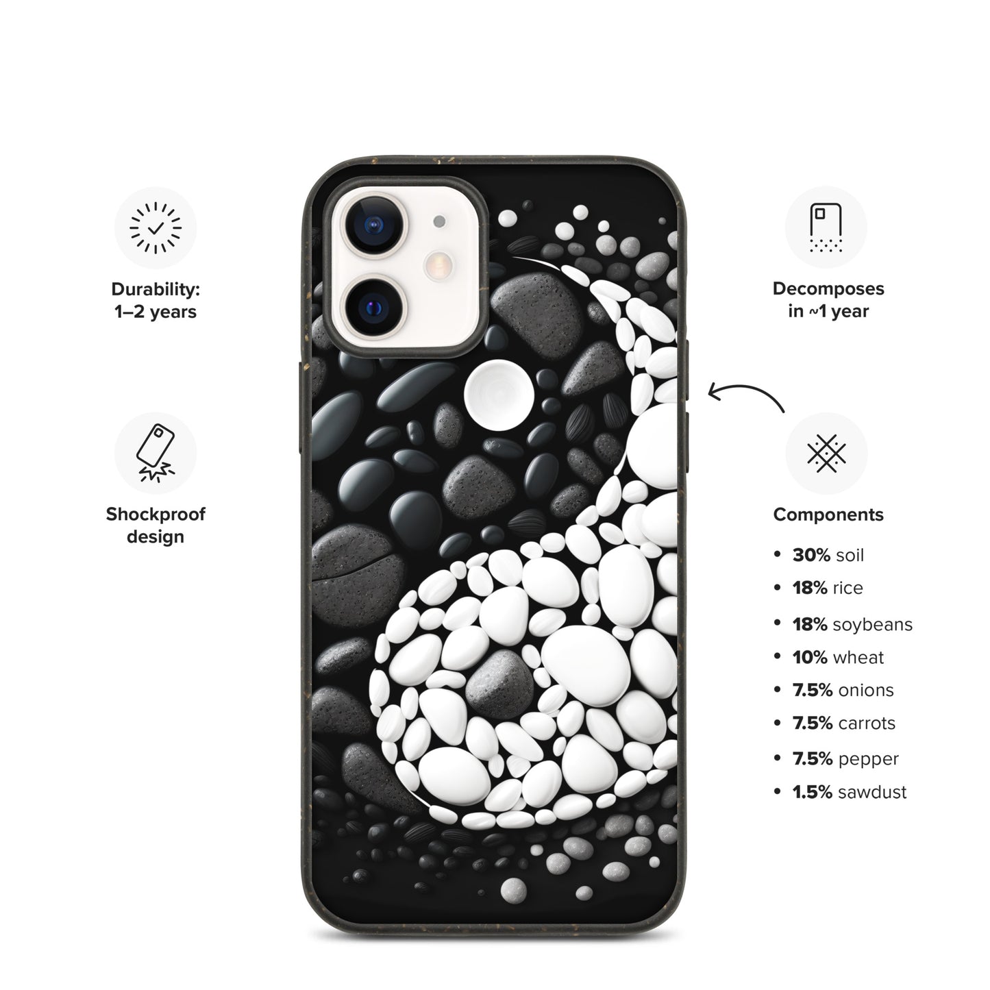 Speckled iPhone Case, YIN YANG ZEN Case for all iPhone Models 7 8 10 11 12 13 Pro Max iPhone 14
