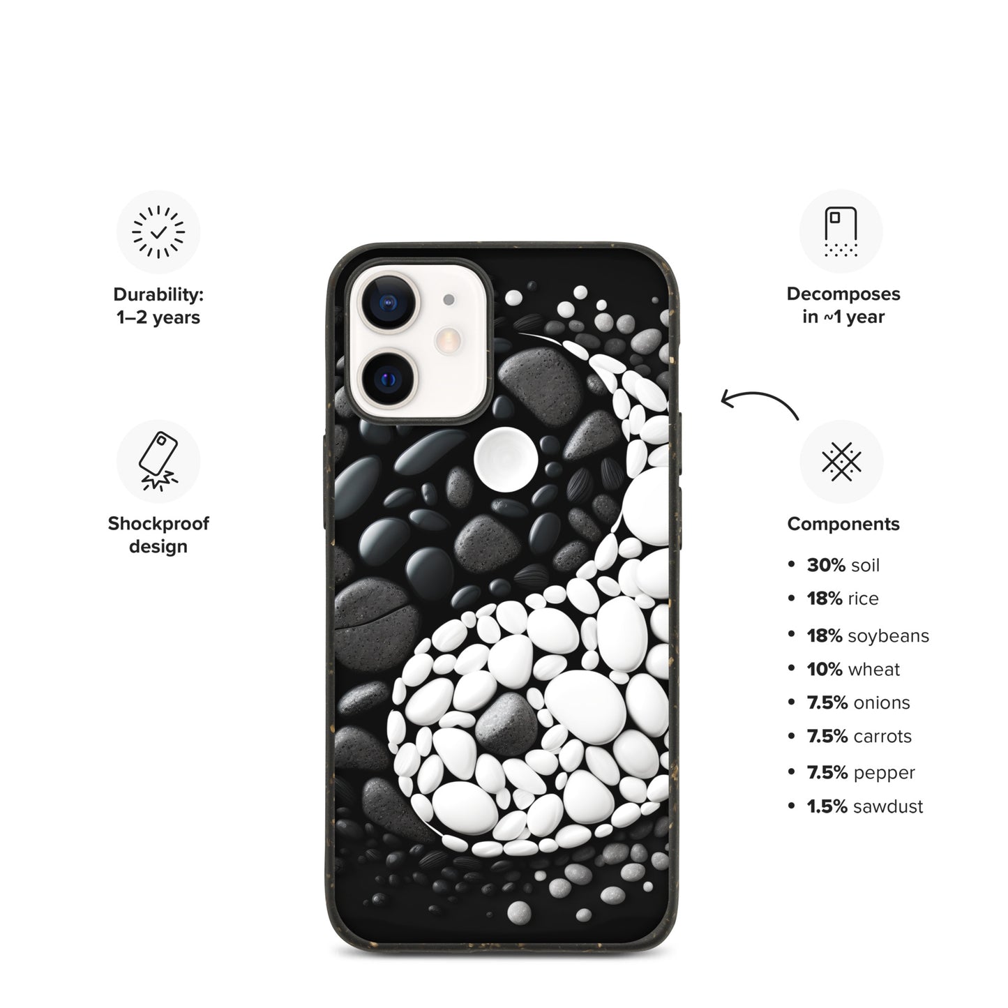 Speckled iPhone Case, YIN YANG ZEN Case for all iPhone Models 7 8 10 11 12 13 Pro Max iPhone 14