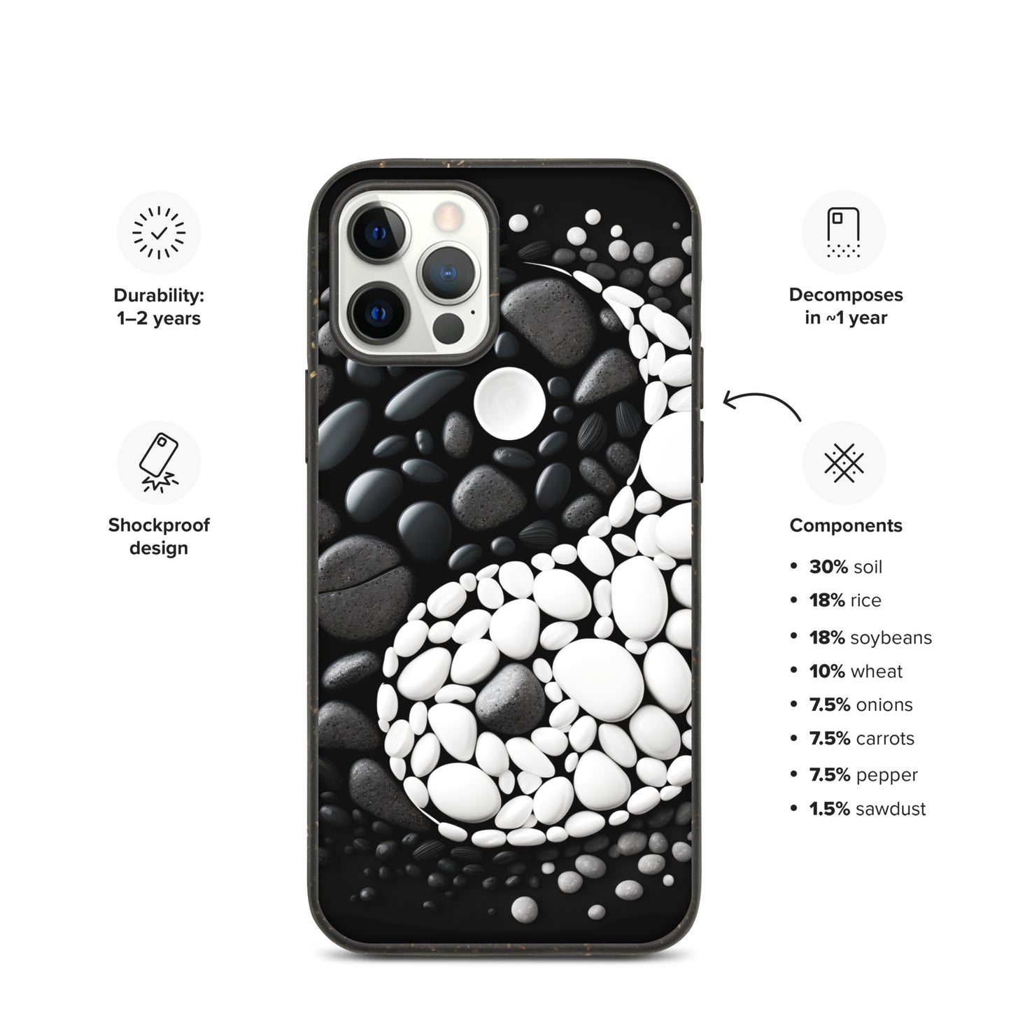 Speckled iPhone Case, YIN YANG ZEN Case for all iPhone Models 7 8 10 11 12 13 Pro Max iPhone 14