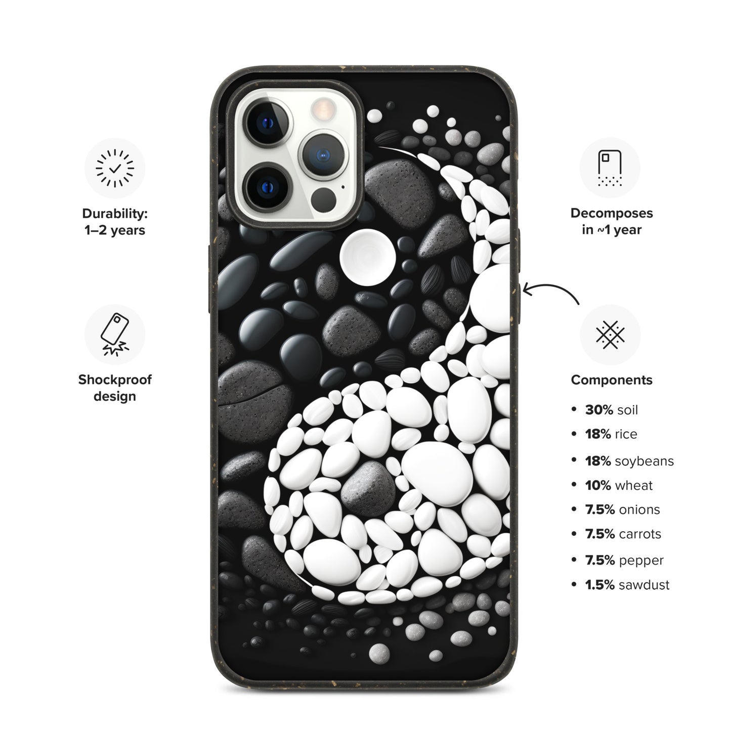 Speckled iPhone Case, YIN YANG ZEN Case for all iPhone Models 7 8 10 11 12 13 Pro Max iPhone 14