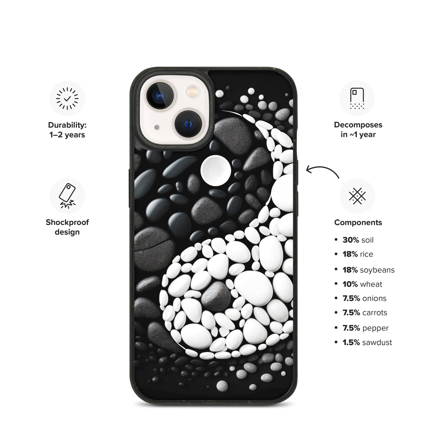 Speckled iPhone Case, YIN YANG ZEN Case for all iPhone Models 7 8 10 11 12 13 Pro Max iPhone 14