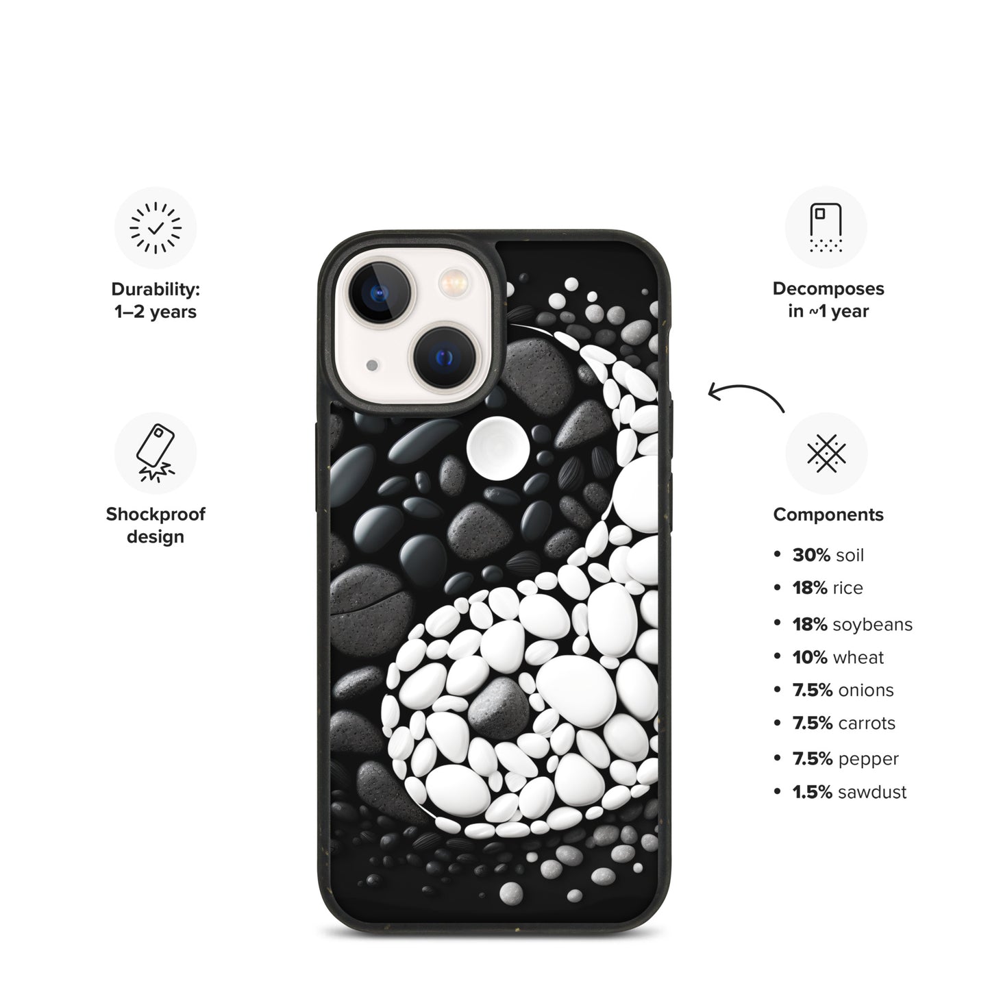 Speckled iPhone Case, YIN YANG ZEN Case for all iPhone Models 7 8 10 11 12 13 Pro Max iPhone 14