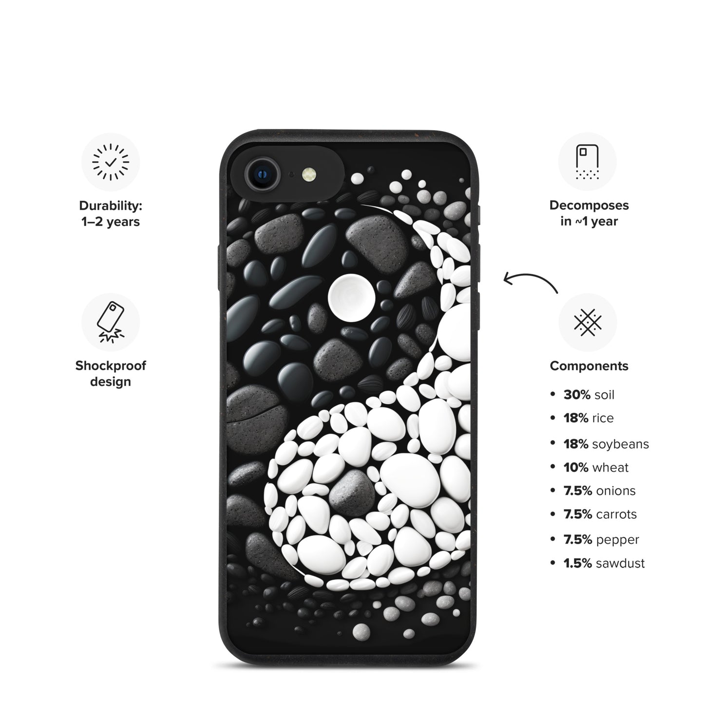 Speckled iPhone Case, YIN YANG ZEN Case for all iPhone Models 7 8 10 11 12 13 Pro Max iPhone 14