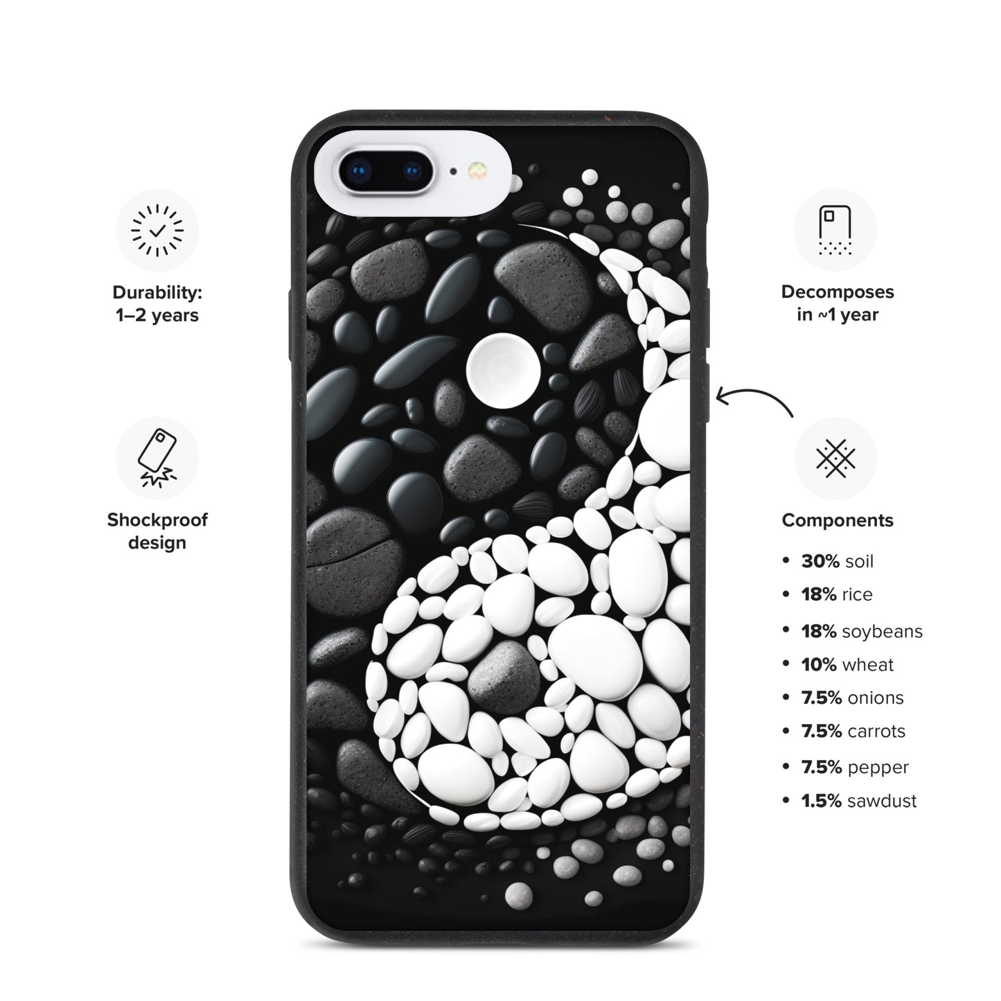 Speckled iPhone Case, YIN YANG ZEN Case for all iPhone Models 7 8 10 11 12 13 Pro Max iPhone 14