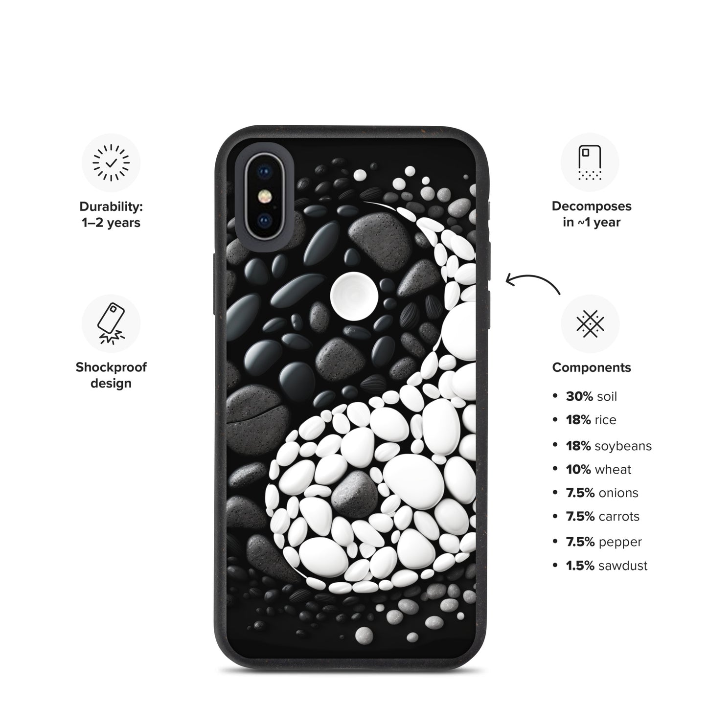 Speckled iPhone Case, YIN YANG ZEN Case for all iPhone Models 7 8 10 11 12 13 Pro Max iPhone 14