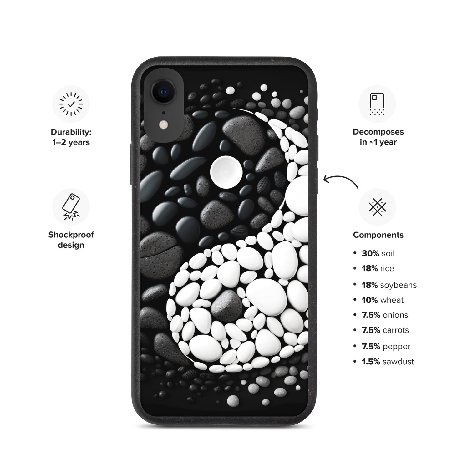 Speckled iPhone Case, YIN YANG ZEN Case for all iPhone Models 7 8 10 11 12 13 Pro Max iPhone 14