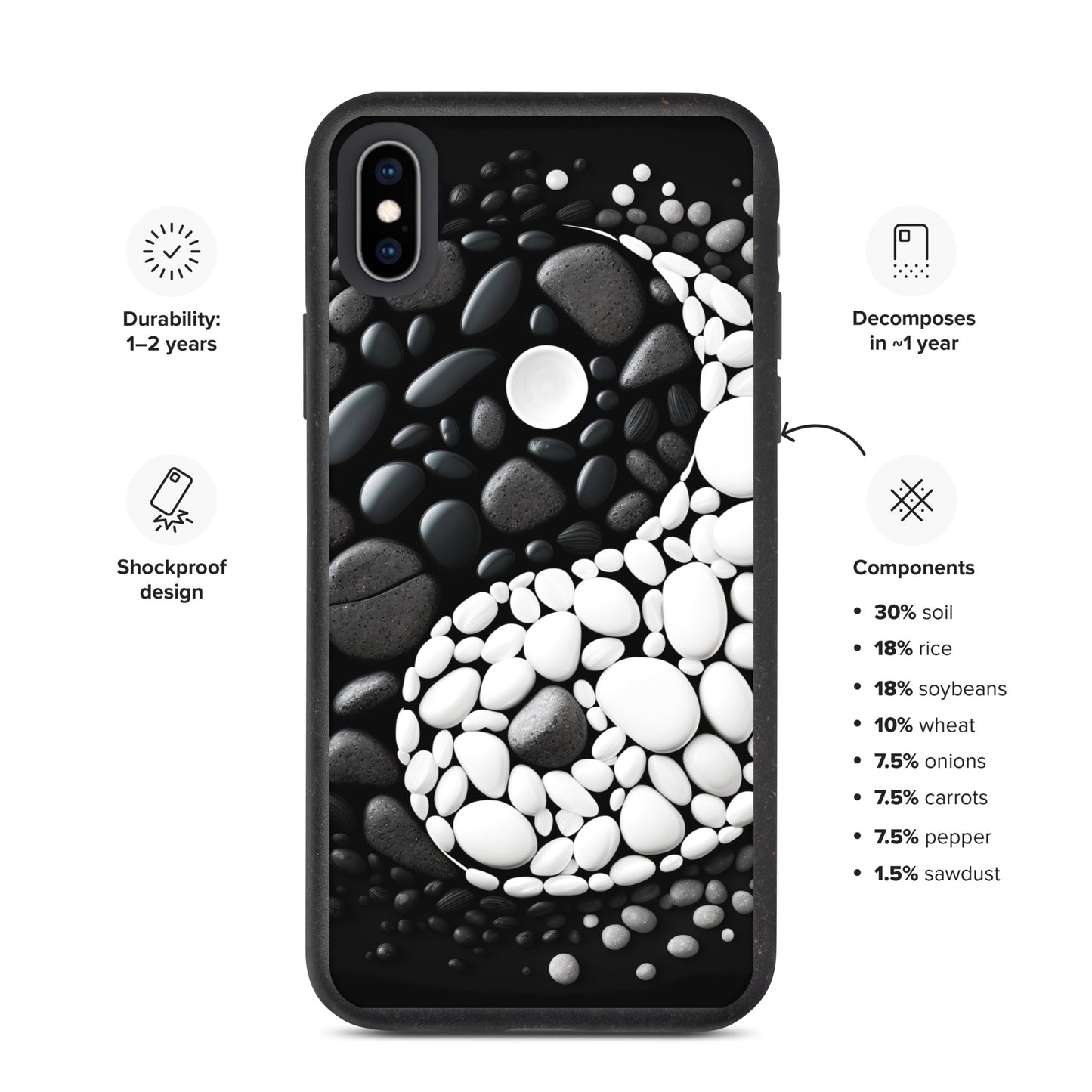 Speckled iPhone Case, YIN YANG ZEN Case for all iPhone Models 7 8 10 11 12 13 Pro Max iPhone 14