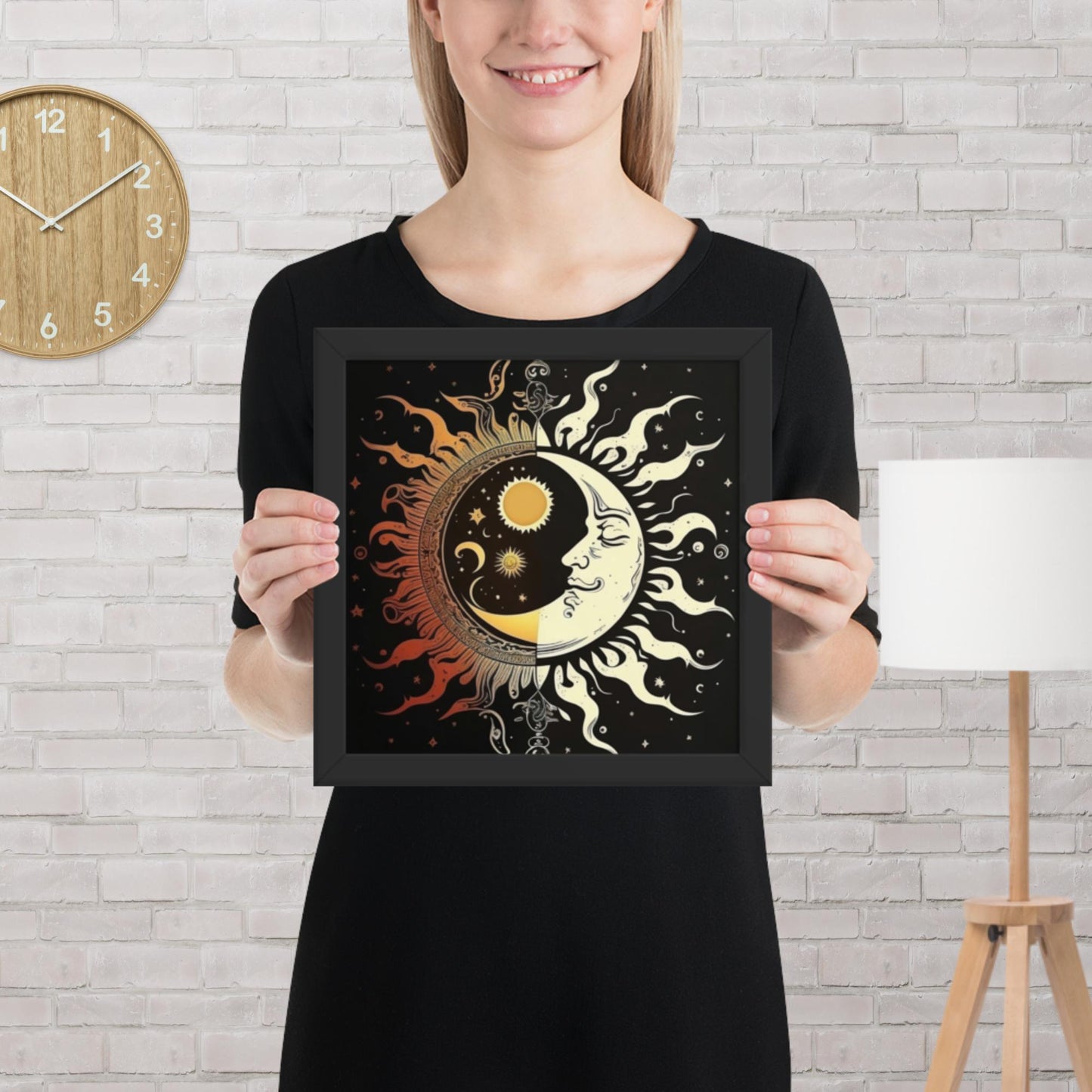 Art of Zen Celestial Moon Sun Framed Poster Decor Gift for Yoga Class