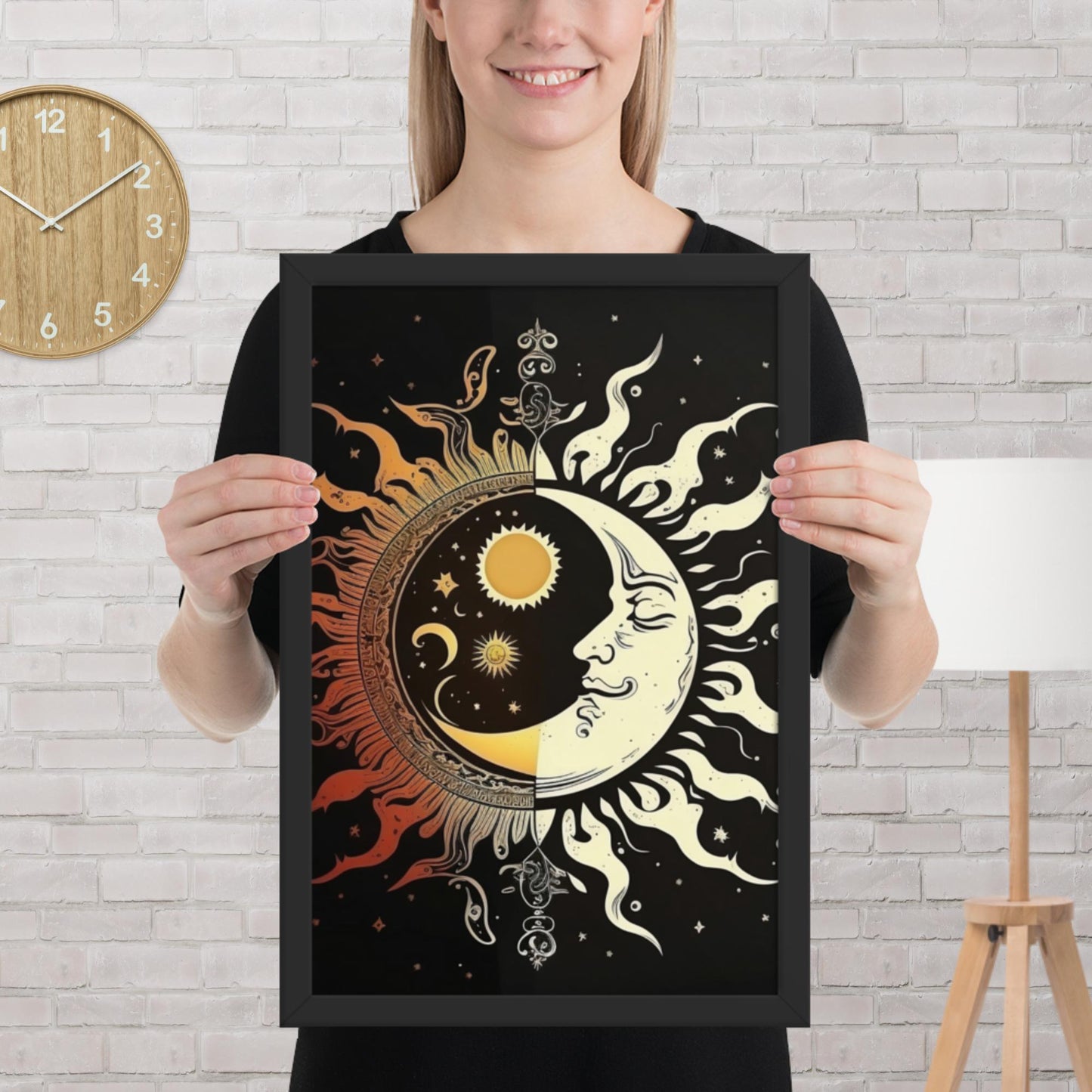 Art of Zen Celestial Moon Sun Framed Poster Decor Gift for Yoga Class