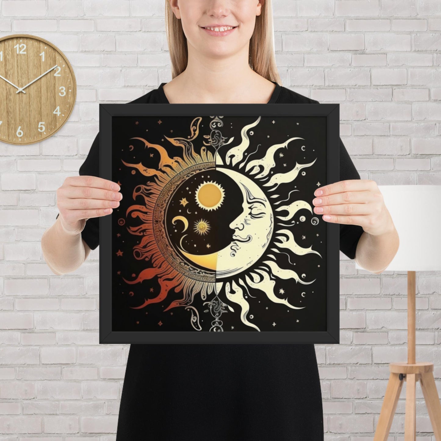 Art of Zen Celestial Moon Sun Framed Poster Decor Gift for Yoga Class