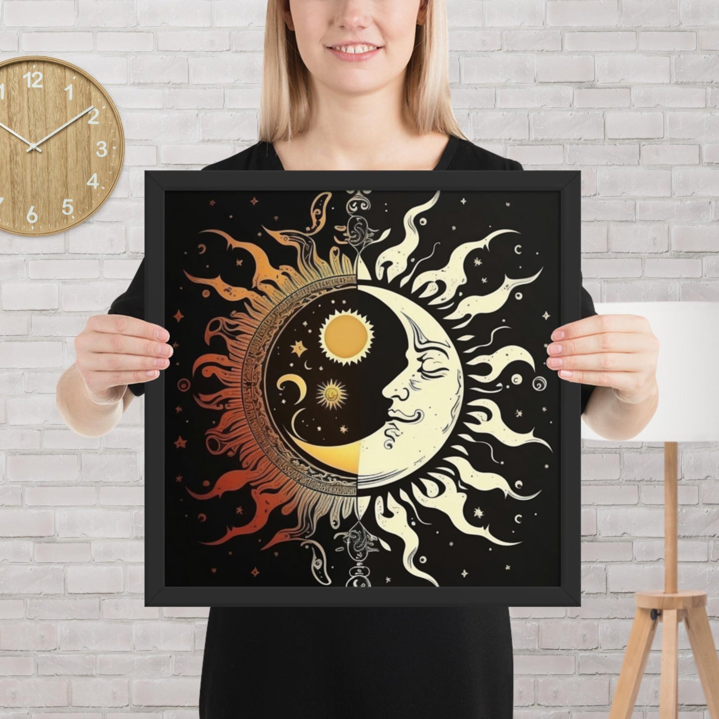 Art of Zen Celestial Moon Sun Framed Poster Decor Gift for Yoga Class