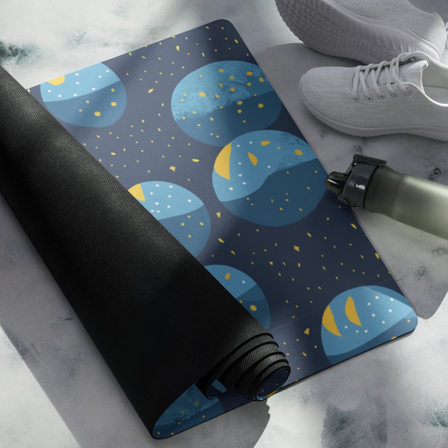 Abstract Moon Pattern Yoga Mat | Anti-Slip Rubber Bottom | Soft Microsuede Top