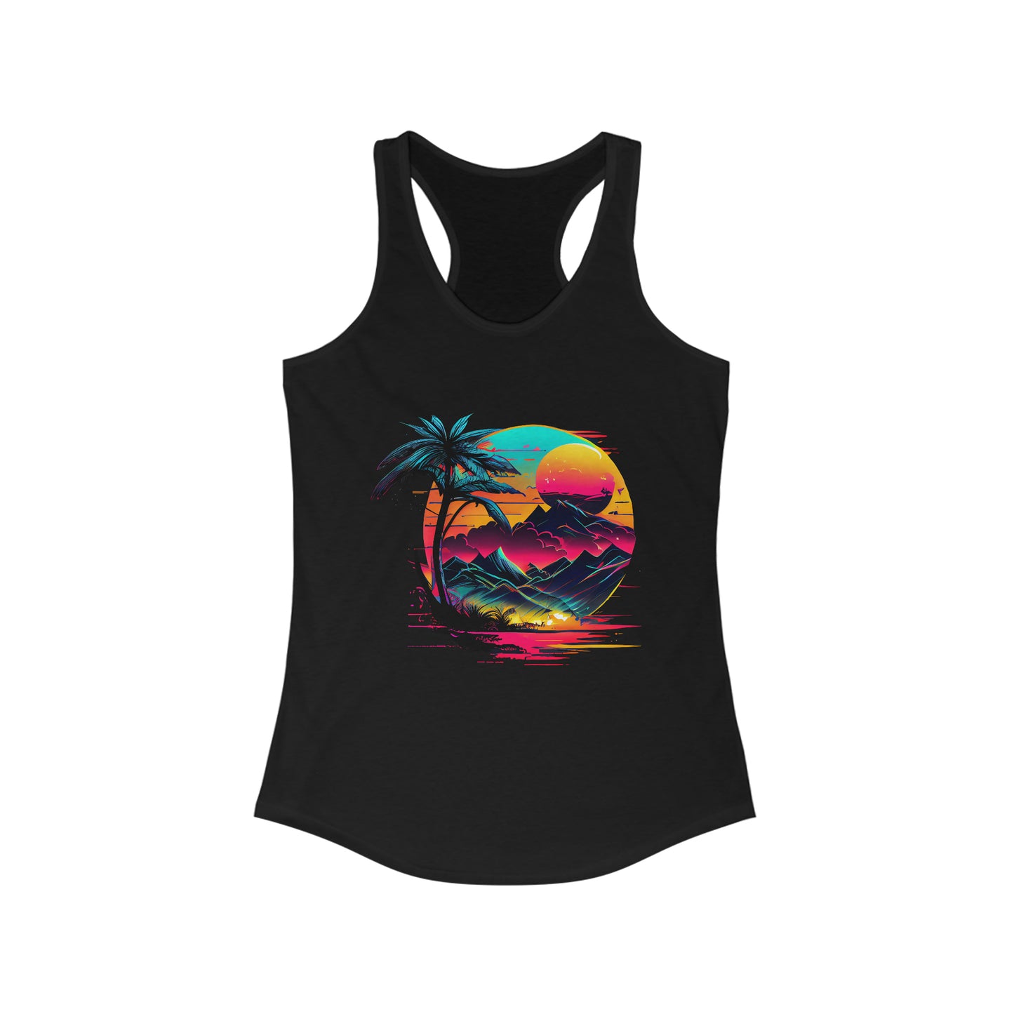 Here Comes The Sun Racerback Retro Tank Top Celestial Ladies Tank Top T-Shirt Retro Tropical Zen Sunrise