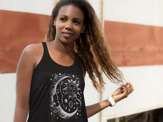 Celestial Moon Racerback Tank Top Celestial Ladies Tank Top T-Shirt Moon and Sun